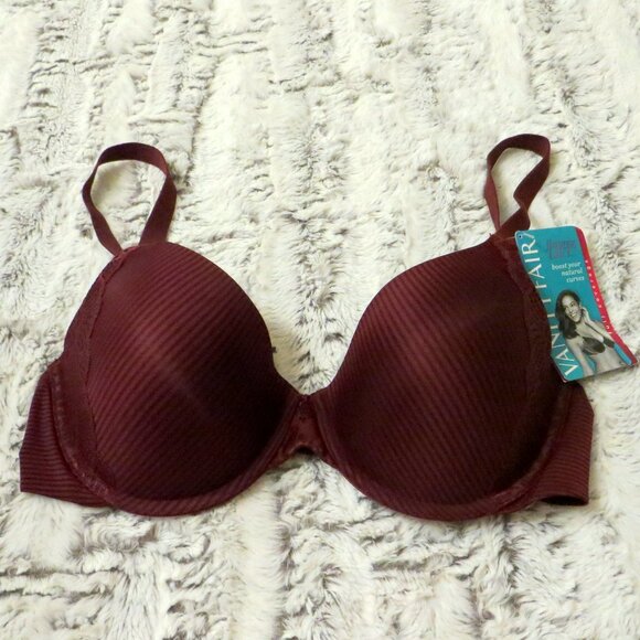 Women's Vanity Fair Flattering Lift Padded Burgundy Striped Lace Bra 38 C New - Picture 1 of 11